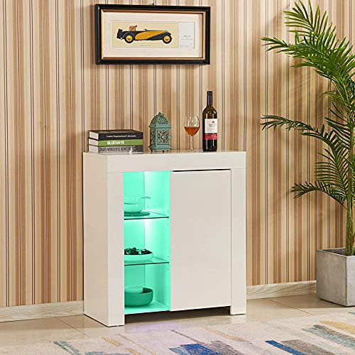 TUKAILAi Modernes Weiß Hochglanz Matt Schrank Sideboard mit LED Leuchten Bücherregal Aufbewahrungsschrank für Esszimmer Wohnzimmer Küche Büro von TUKAILAI