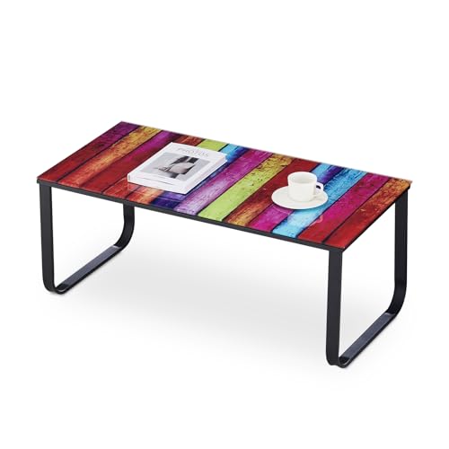 TUKAILAI Couchtisch Regenbogenfarbe Tischplatte aus gehärtetem Glas Sofatisch mit Metallrahmen Beistelltisch Wohnzimmer Wohnmöbel 105 x 55 x 42cm von TUKAILAI