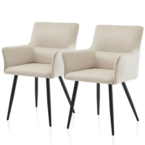 TUKAILAI Freizeit Esszimmerstühle Creme 2er-Set, Samt Polsterstuhl Wohnzimmer-Sessel, Küchenstuhl mit Armlehnen, Polstersitz, Rückenlehne, Metallbeine Akzentstuhl Empfang, Esszimmer Küche 2 Stück von TUKAILAI