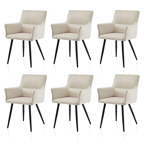 TUKAILAI Freizeit Esszimmerstühle Creme 6er-Set, Samt Polsterstuhl Wohnzimmer-Sessel, Küchenstuhl mit Armlehnen, Polstersitz, Rückenlehne, Metallbeine Akzentstuhl Empfang, Esszimmer Küche 6 Stück von TUKAILAI