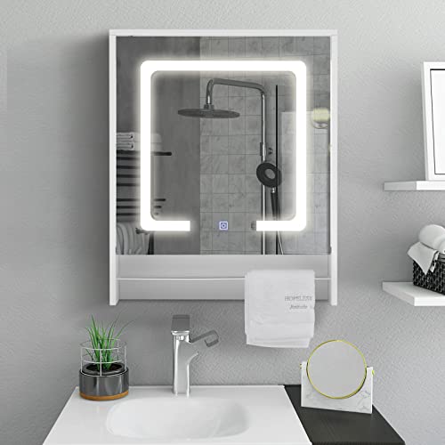 TUKAILAI Weiß Spiegelschrank Bad mit LED-Beleuchtung, Regalen & Handtuchhalter, Badezimmerspiegel Badspiegel kaltweiß Lichtspiegel Wandspiegel Touchschalter Badschrank für Badezimmer von TUKAILAI