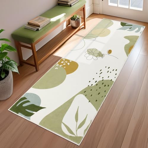 Grün Teppich Läufer Flur Rutschfest 60x180cm, Modern Teppichläufer Innen Kurzflor Weich, Boho Waschbare Läufer Küchenteppich, Teppiche Vorzimmer Eingangsbereich Schlafzimmer Küche Korridor Wohnzimmer von TUKDAK