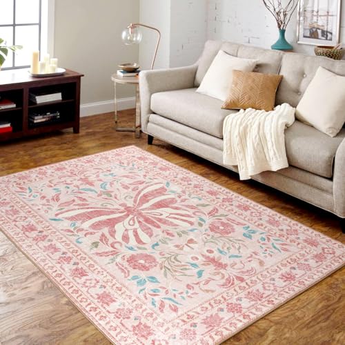 TUKDAK Schmetterling Teppich Wohnzimmer 120x180cm, Moderner Kurzflor Teppich Schlafzimmer, Waschbar Anti-Rutsch Teppiche Teppichen für Kinderzimmer, Orientalischer Teppiche, Frühling Sommer von TUKDAK