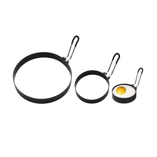 TUKEVA 3 Stück Eierform für die pfanne Spiegelei Formen Rund Omelett Form Griff Packungen Edelstahl-Pfannkuchenformen Spiegeleierformen Für Die Pfanne Für Spiegeleier,Sandwiches,Hackbraten (3, S/M/L) von TUKEVA