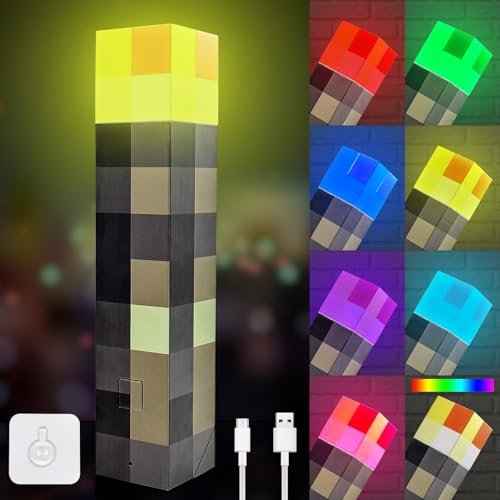 TUKIIE Craft Fackel Lampe, Wall Fackel Nachtlicht mit 7 Farbe, Nachtlampe USB Wiederaufladbare, Hand oder Wandhalterung Beleuchtung 3D Nachttischlampe für Kinder Geschenke, Zimmer und Party Deko von TUKIIE
