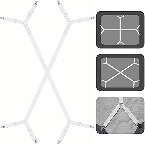 TULAMORIY 2 Stück Bettlakenspanner Bettlakenclips,Verstellbare Dreiecksspanner,Elastische Bettlakenspanner,Lakenspanner mit klammern Spannbettlakenhalter Clips,für Bettlaken,Matratze,Sofa(Weiß) von TULAMORIY
