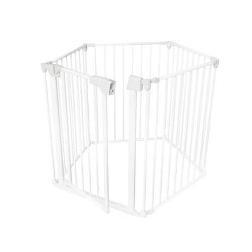 TULANO Guardian 6.0 White | Kaminschutzgitter mit Tür Türschutzgitter Laufstall Laufgitter | 317cm | Konfigurationsgitter 5-teilig Elemente | Close N Stop | Beidseitig Schwenkbar | Metall | Weiß von TULANO