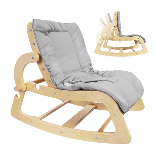 TULANO Moon 40 | Babywippe 3-in-1 | Liege, Sitz & Stuhl | Verstellbare Rückenlehne | 3-Punkt-Gurt | Skandinavisch | Waschbar | EN 12790:2023 | Natur-Grau von TULANO