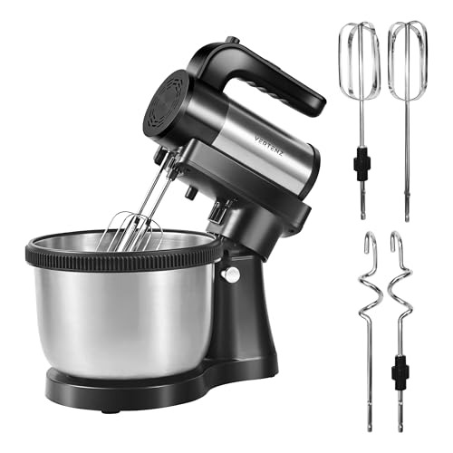 Vertenz Mixture 30 | Handmixer 2-in-1 mit 4L Rührschüssel | 5 Geschwindigkeitsstufen | Edelstahlzubehör | Schnellwechselsystem | Inklusive Zubehör von TULANO