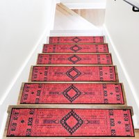 Treppenteppich Mit Antikem Muster, Roter Treppenstufenteppich, Rutschfeste Treppenmatte, Dekorativer Stufenteppich, Maschinenwaschbarer von TULDARHOME