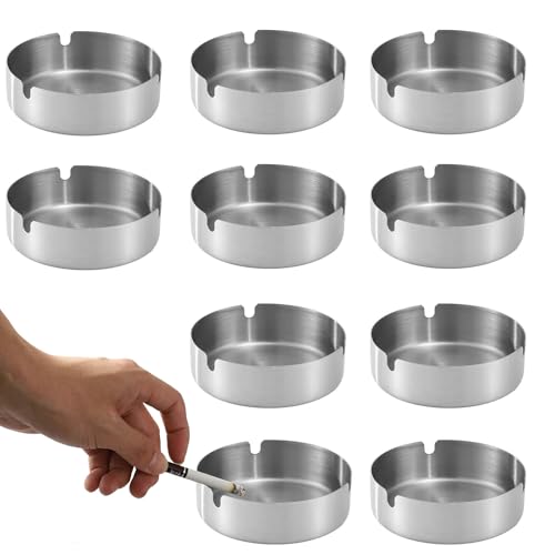10 Stücke 8 Cm Aschenbecher Edelstahl,Tischplatte Aschenbecher,Moderne Tischplatte Aschenbecher,für Partys, Grillabende oder einfach für den täglichen Gebrauch, Silber von TULEBOLIAN