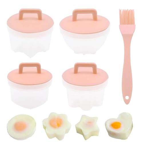 4 Stück Eierkocherform Set, Eierkocher mit Deckel und Ölpinsel Eierkocher Eierpochierbecher Nicht klebrig Eierkocher Set Omelettformkocher (Rosa) von TULEBOLIAN