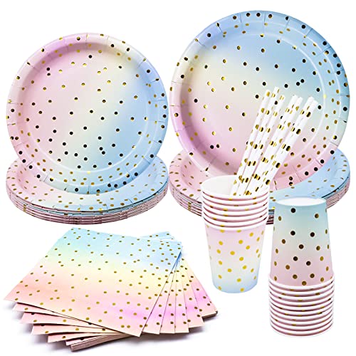 TULEBOLIAN Partygeschirr-Set,80-teiliges Geschirrset aus frischem Designpapier,10 Speiseteller,10 Dessertteller,20 Tassen,20 Strohhalme und 20 Servietten für Partys,Geburtstage,Hochzeiten,Jubiläen von TULEBOLIAN