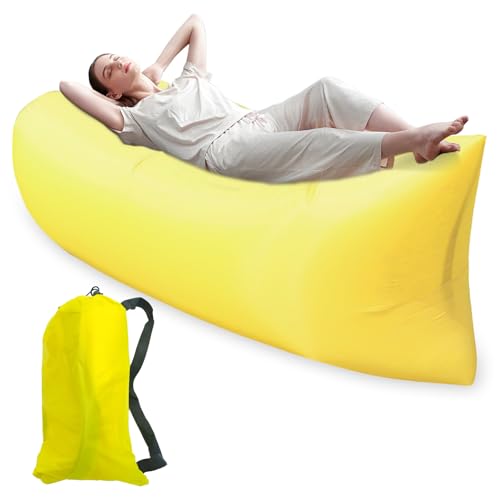 TULEBOLIAN Camping Aufblasbares Luftsofa, 200 * 70CM Wasserdichtes Luftsofa Tragbares Paket Luft Sofa Couch für Das Reisen, Kampierend, Wandernd, Pool und Strand-Partys, Gelb von TULEBOLIAN