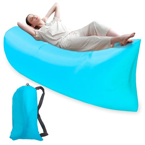 TULEBOLIAN Camping Aufblasbares Luftsofa, 200 * 70CM Wasserdichtes Luftsofa Tragbares Paket Luft Sofa Couch für Das Reisen, Kampierend, Wandernd, Pool und Strand-Partys (Blau) von TULEBOLIAN