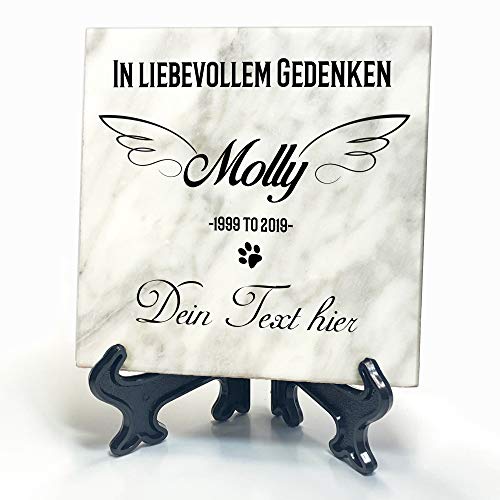 Individueller Personalisierter Weißer Natur Marmor Gedenkstein + Ständer für Hunde, Katze und andere Haustiere - Größe 10 x 10 cm - Benutzerdefinierter Text von TULLUN