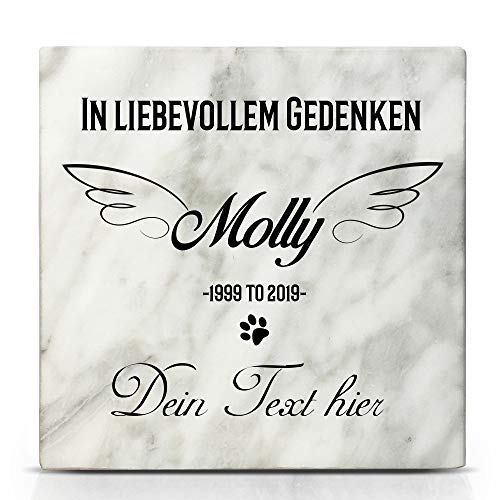 Individueller Personalisierter Weißer Natur Marmor Gedenkstein für Hunde, Katze und andere Haustiere - Größe 10 x 10 cm - Benutzerdefinierter Text von TULLUN