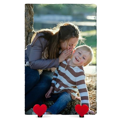 Personalisierte Naturstein Schiefer Plaque Full Edge Print Ihr Eigenes Foto Text mit Herz Stand - Rechteck Vertikal | 20 x 30 cm | von TULLUN