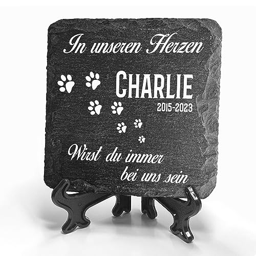 TULLUN Individueller Personalisiert Tiergrabstein Schiefer Gedenkstein + Ständer für Hund, Katze und andere Haustiere - Größe 10 x 10 cm - Du hast Mein Leben verlassen… TULLUN Individueller Personalisiert Tiergrabstein Schiefer Gedenkstein + Ständer für Hund, Katze und andere Haustiere - Größe 10 x 10 cm - Du hast Mein Leben verlassen… von TULLUN