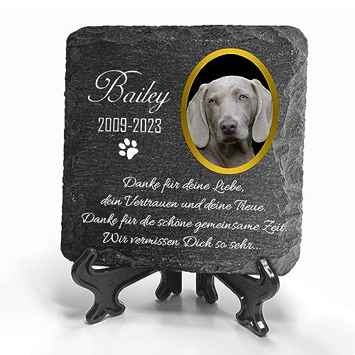 TULLUN Individueller Personalisiert Tiergrabstein Schiefer Gedenkstein + Ständer für Hund, Katze und andere Haustiere - Größe 10 x 10 cm - Foto TULLUN Individueller Personalisiert Tiergrabstein Schiefer Gedenkstein + Ständer für Hund, Katze und andere Haustiere - Größe 10 x 10 cm - Foto von TULLUN