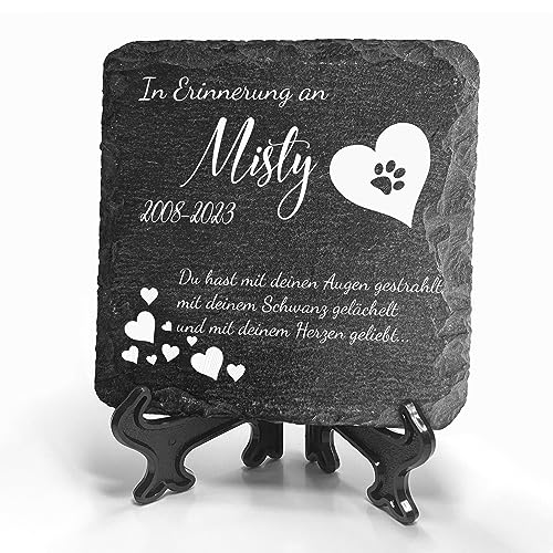 TULLUN Individueller Personalisiert Tiergrabstein Schiefer Gedenkstein + Ständer für Hund, Katze und andere Haustiere - Größe 10 x 10 cm - Gedicht TULLUN Individueller Personalisiert Tiergrabstein Schiefer Gedenkstein + Ständer für Hund, Katze und andere Haustiere - Größe 10 x 10 cm - Gedicht von TULLUN