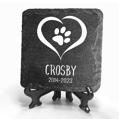 TULLUN Individueller Personalisiert Tiergrabstein Schiefer Gedenkstein + Ständer für Hund, Katze und andere Haustiere - Größe 10 x 10 cm - Herz TULLUN Individueller Personalisiert Tiergrabstein Schiefer Gedenkstein + Ständer für Hund, Katze und andere Haustiere - Größe 10 x 10 cm - Herz von TULLUN