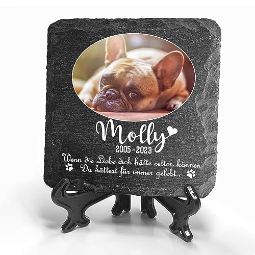 TULLUN Individueller Personalisiert Tiergrabstein Schiefer Gedenkstein + Ständer für Hund, Katze und andere Haustiere - Größe 10 x 10 cm - Ovales Foto TULLUN Individueller Personalisiert Tiergrabstein Schiefer Gedenkstein + Ständer für Hund, Katze und andere Haustiere - Größe 10 x 10 cm - Ovales Foto von TULLUN