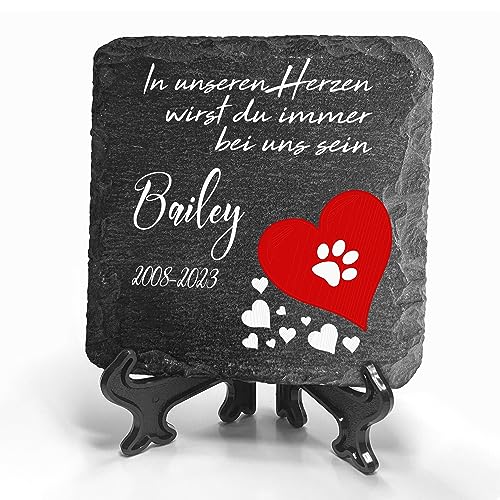 TULLUN Individueller Personalisiert Tiergrabstein Schiefer Gedenkstein + Ständer für Hund, Katze und andere Haustiere - Größe 10 x 10 cm - Rotes Herz TULLUN Individueller Personalisiert Tiergrabstein Schiefer Gedenkstein + Ständer für Hund, Katze und andere Haustiere - Größe 10 x 10 cm - Rotes Herz von TULLUN
