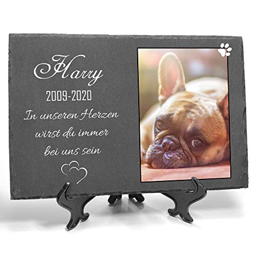 TULLUN Individueller Personalisiert Tiergrabstein Schiefer Gedenkstein + Ständer für Hund, Katze und andere Haustiere - Größe 20 x 30 cm - Personalisiert Text und Foto TULLUN Individueller Personalisiert Tiergrabstein Schiefer Gedenkstein + Ständer für Hund, Katze und andere Haustiere - Größe 20 x 30 cm - Personalisiert Text und Foto von TULLUN
