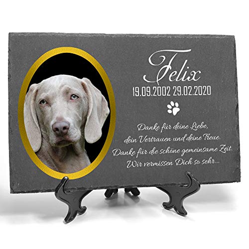 TULLUN Individueller Personalisiert Tiergrabstein Schiefer Gedenkstein + Ständer für Hund, Katze und andere Haustiere - Größe 20 x 30 cm - Personalisiert Text und Ovales Foto TULLUN Individueller Personalisiert Tiergrabstein Schiefer Gedenkstein + Ständer für Hund, Katze und andere Haustiere - Größe 20 x 30 cm - Personalisiert Text und Ovales Foto von TULLUN