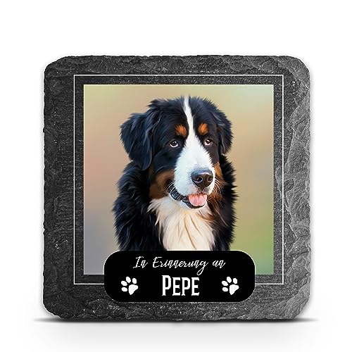 TULLUN Individueller Personalisiert Tiergrabstein Schiefer Gedenkstein für Hund, Katze und andere Haustiere - Größe 10 x 10 cm - Bilderrahmen TULLUN Individueller Personalisiert Tiergrabstein Schiefer Gedenkstein für Hund, Katze und andere Haustiere - Größe 10 x 10 cm - Bilderrahmen von TULLUN