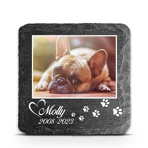 TULLUN Individueller Personalisiert Tiergrabstein Schiefer Gedenkstein für Hund, Katze und andere Haustiere - Größe 10 x 10 cm - Foto und Pfotenabdruck TULLUN Individueller Personalisiert Tiergrabstein Schiefer Gedenkstein für Hund, Katze und andere Haustiere - Größe 10 x 10 cm - Foto und Pfotenabdruck von TULLUN