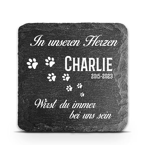 TULLUN Individueller Personalisiert Tiergrabstein Schiefer Gedenkstein für Hund, Katze und andere Haustiere - Größe 10 x 10 cm - In Unseren Herzen TULLUN Individueller Personalisiert Tiergrabstein Schiefer Gedenkstein für Hund, Katze und andere Haustiere - Größe 10 x 10 cm - In Unseren Herzen von TULLUN