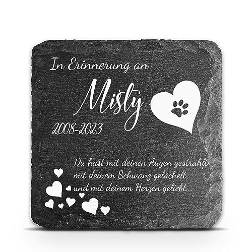TULLUN Individueller Personalisiert Tiergrabstein Schiefer Gedenkstein für Hund, Katze und andere Haustiere - Größe 10 x 10 cm - Gedicht von TULLUN