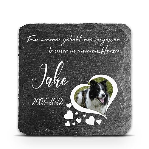 TULLUN Individueller Personalisiert Tiergrabstein Schiefer Gedenkstein für Hund, Katze und andere Haustiere - Größe 10 x 10 cm - Herz Foto TULLUN Individueller Personalisiert Tiergrabstein Schiefer Gedenkstein für Hund, Katze und andere Haustiere - Größe 10 x 10 cm - Herz Foto von TULLUN
