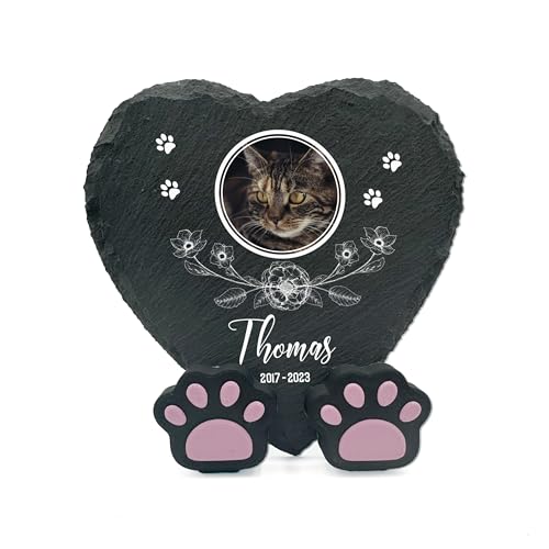 TULLUN Personalisierte Gedenktafel in Herzform Pfotenständer für Haustier Katze Hund Schiefer Stein Rahmen Pelziger Freund Grabstein | 10 x 10 cm| - Blumen TULLUN Personalisierte Gedenktafel in Herzform Pfotenständer für Haustier Katze Hund Schiefer Stein Rahmen Pelziger Freund Grabstein | 10 x 10 cm| - Blumen von TULLUN
