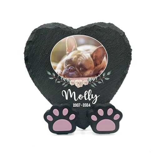 TULLUN Personalisierte Gedenktafel in Herzform Pfotenständer für Haustier Katze Hund Schiefer Stein Rahmen Pelziger Freund Grabstein | 10 x 10 cm| - Blumenrahmen Foto TULLUN Personalisierte Gedenktafel in Herzform Pfotenständer für Haustier Katze Hund Schiefer Stein Rahmen Pelziger Freund Grabstein | 10 x 10 cm| - Blumenrahmen Foto von TULLUN