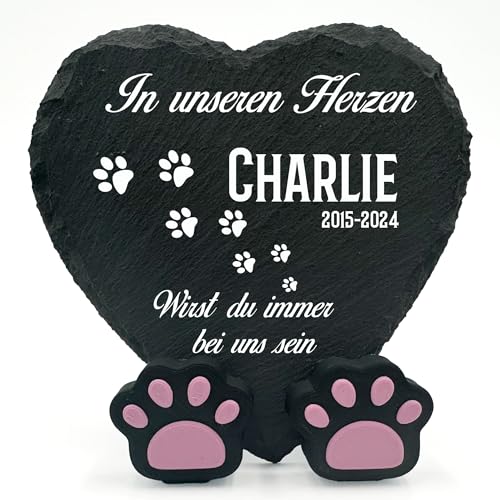 TULLUN Personalisierte Gedenktafel in Herzform Pfotenständer für Haustier Katze Hund Schiefer Stein Rahmen Pelziger Freund Grabstein | 10 x 10 cm| - Du hast Mein Leben verlassen TULLUN Personalisierte Gedenktafel in Herzform Pfotenständer für Haustier Katze Hund Schiefer Stein Rahmen Pelziger Freund Grabstein | 10 x 10 cm| - Du hast Mein Leben verlassen von TULLUN