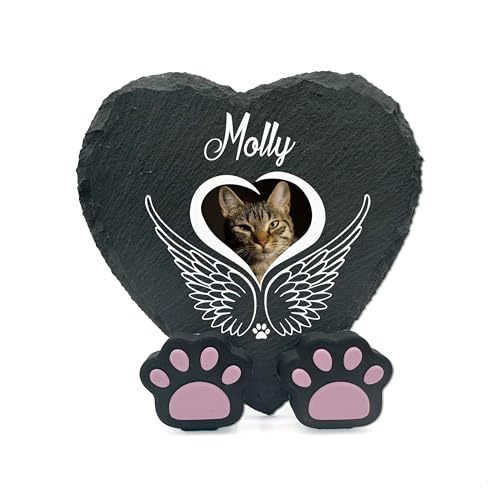 TULLUN Personalisierte Gedenktafel in Herzform Pfotenständer für Haustier Katze Hund Schiefer Stein Rahmen Pelziger Freund Grabstein | 10 x 10 cm| - Engelsflügel TULLUN Personalisierte Gedenktafel in Herzform Pfotenständer für Haustier Katze Hund Schiefer Stein Rahmen Pelziger Freund Grabstein | 10 x 10 cm| - Engelsflügel von TULLUN