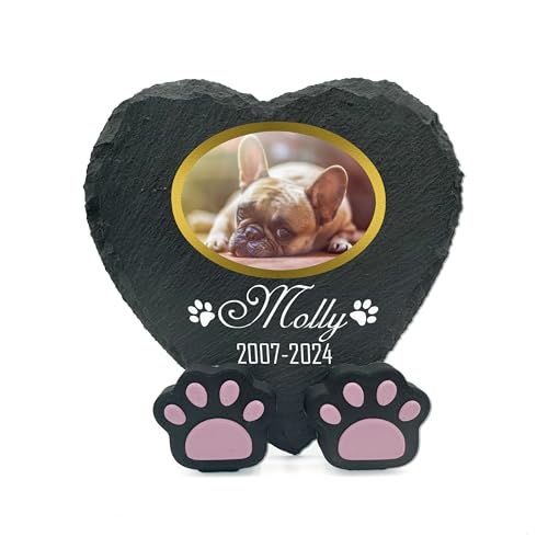 TULLUN Personalisierte Gedenktafel in Herzform Pfotenständer für Haustier Katze Hund Schiefer Stein Rahmen Pelziger Freund Grabstein | 10 x 10 cm| - Goldrahmenfoto TULLUN Personalisierte Gedenktafel in Herzform Pfotenständer für Haustier Katze Hund Schiefer Stein Rahmen Pelziger Freund Grabstein | 10 x 10 cm| - Goldrahmenfoto von TULLUN
