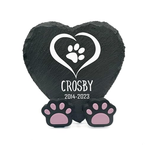TULLUN Personalisierte Gedenktafel in Herzform Pfotenständer für Haustier Katze Hund Schiefer Stein Rahmen Pelziger Freund Grabstein | 10 x 10 cm| - Name TULLUN Personalisierte Gedenktafel in Herzform Pfotenständer für Haustier Katze Hund Schiefer Stein Rahmen Pelziger Freund Grabstein | 10 x 10 cm| - Name von TULLUN