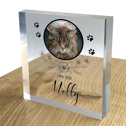 TULLUN Personalisierte Individuelle Benutzerdefinierte Haustier Denkmal Hund Katze Tier Acryl Kristall Klar Block 3D Effekt Plaque Plakette Foto Text Name Datum - Blumen von TULLUN