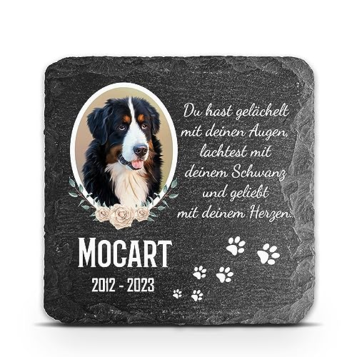 TULLUN Personalisierte dunkelgraue Gedenktafel für Haustier Katze Hund Schiefer Stein Grab Marker - Größe 10 x 10 cm - Foto mit Blumenrahmen TULLUN Personalisierte dunkelgraue Gedenktafel für Haustier Katze Hund Schiefer Stein Grab Marker - Größe 10 x 10 cm - Foto mit Blumenrahmen von TULLUN