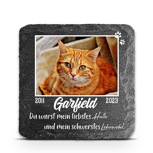 TULLUN Personalisierte dunkelgraue Gedenktafel für Haustier Katze Hund Schiefer Stein Grab Marker - Größe 10 x 10 cm - Großes Foto TULLUN Personalisierte dunkelgraue Gedenktafel für Haustier Katze Hund Schiefer Stein Grab Marker - Größe 10 x 10 cm - Großes Foto von TULLUN