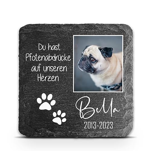 TULLUN Personalisierte dunkelgraue Gedenktafel für Haustier Katze Hund Schiefer Stein Grab Marker - Größe 10 x 10 cm - Zwei Pfotenabdrücke Foto TULLUN Personalisierte dunkelgraue Gedenktafel für Haustier Katze Hund Schiefer Stein Grab Marker - Größe 10 x 10 cm - Zwei Pfotenabdrücke Foto von TULLUN
