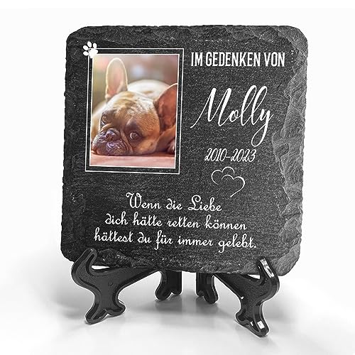 TULLUN Personalisierte dunkelgraue Gedenktafel mit Ständer für Haustier Katze Hund Schiefer Stein Grab Marker - Größe 10 x 10 cm - Weißer Rahmen Foto TULLUN Personalisierte dunkelgraue Gedenktafel mit Ständer für Haustier Katze Hund Schiefer Stein Grab Marker - Größe 10 x 10 cm - Weißer Rahmen Foto von TULLUN