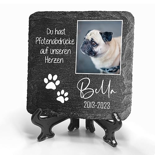 TULLUN Personalisierte dunkelgraue Gedenktafel mit Ständer für Haustier Katze Hund Schiefer Stein Grab Marker - Größe 10 x 10 cm - Zwei Pfotenabdrücke Foto TULLUN Personalisierte dunkelgraue Gedenktafel mit Ständer für Haustier Katze Hund Schiefer Stein Grab Marker - Größe 10 x 10 cm - Zwei Pfotenabdrücke Foto von TULLUN