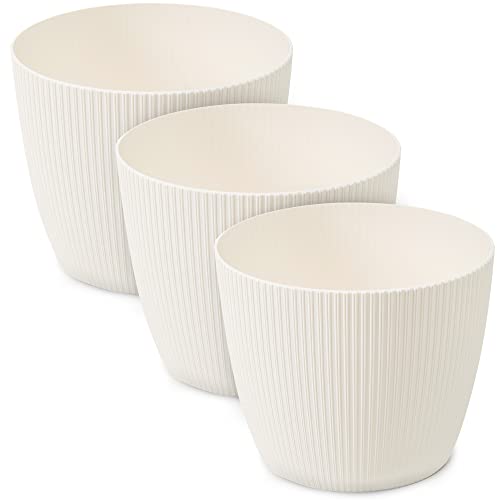 TULMERO Blumentopf matt, Pflanzkübel aus Übertopf Kunststoff Dekorativer Topf für, groß Pflanzen 3X blumenkübel Set, blumenkübel kräutertopf, (3 Pack) Creme, ø 26 cm von TULMERO
