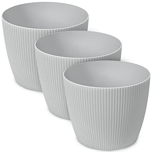 TULMERO Blumentopf matt, Pflanzkübel aus Übertopf Kunststoff Dekorativer Topf für, groß Pflanzen 3X blumenkübel Set, blumenkübel kräutertopf, (3 Pack) Grau, ø 14 cm von TULMERO