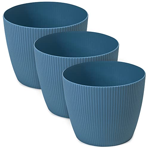 TULMERO Blumentopf matt, Pflanzkübel aus Übertopf Kunststoff Dekorativer Topf für, groß Pflanzen 3X blumenkübel Set, blumenkübel kräutertopf, (3 Pack) Marine, ø 16 cm von TULMERO